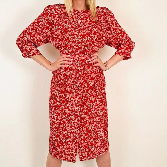 Vintage Ms Chaus Floral Print Shirt Dress Midi Button Front - Picture 2 of 8